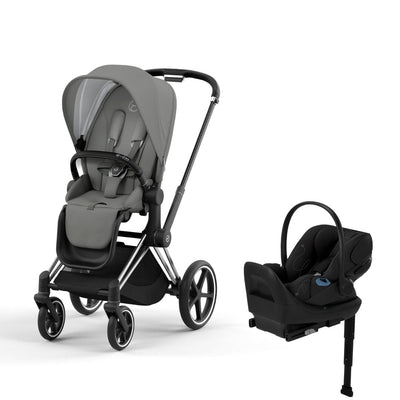 Cybex Priam4 Stroller and Cloud G Lux Infant Car Seat Travel System - Chrome Black / Soho Grey / Moon Black