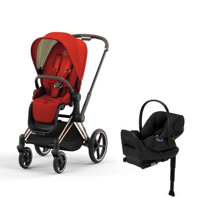 Cybex Priam4 Stroller and Cloud G Lux Infant Car Seat Travel System - Rose Gold / Autumn Gold / Moon Black