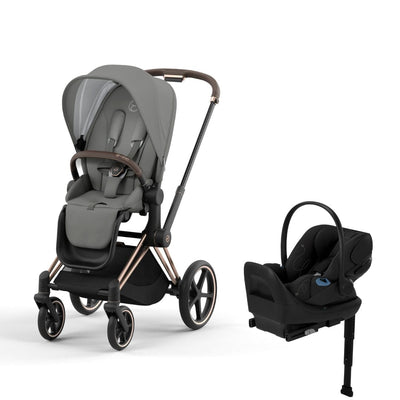 Cybex Priam4 Stroller and Cloud G Lux Infant Car Seat Travel System - Rose Gold / Soho Grey / Moon Black