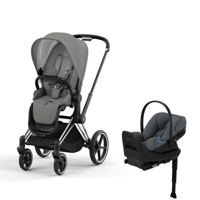 Cybex Priam4 Stroller and Cloud G Lux Infant Car Seat Travel System - Chrome Black / Soho Grey / Monument Grey