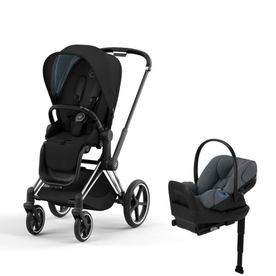 Cybex Priam4 Stroller and Cloud G Lux Infant Car Seat Travel System - Chrome Black / Deep Black / Monument Grey