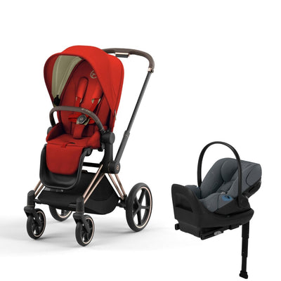 Cybex Priam4 Stroller and Cloud G Lux Infant Car Seat Travel System - Rose Gold / Autumn Gold / Monument Grey