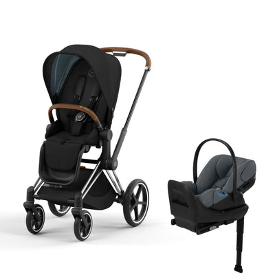 Cybex Priam4 Stroller and Cloud G Lux Infant Car Seat Travel System - Chrome Brown / Deep Black / Monument Grey