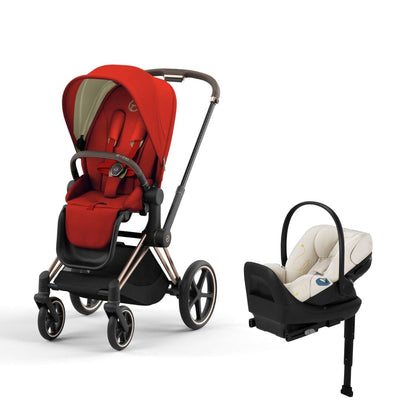 Cybex Priam4 Stroller and Cloud G Lux Infant Car Seat Travel System - Rose Gold / Autumn Gold / Seashell Beige