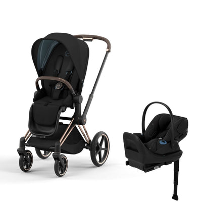 Cybex Priam4 Stroller and Cloud G Lux Infant Car Seat Travel System - Rose Gold / Deep Black / Moon Black