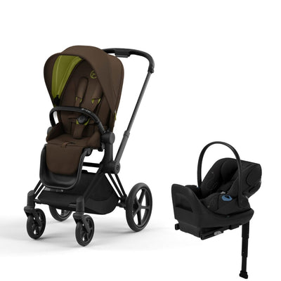 Cybex Priam4 Stroller and Cloud G Lux Infant Car Seat Travel System - Matte Black / Khaki Green / Moon Black