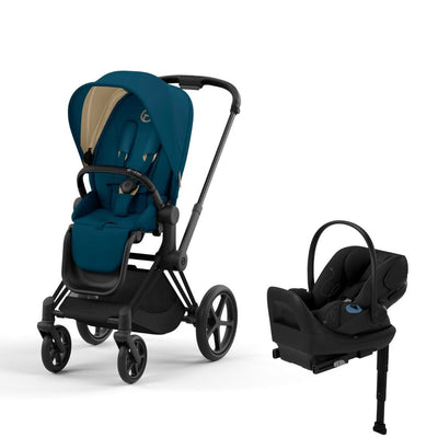 Cybex Priam4 Stroller and Cloud G Lux Infant Car Seat Travel System - Matte Black / Mountain Blue / Moon Black