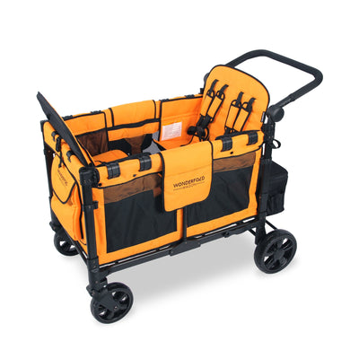 WonderFold W4 Elite Quad Stroller Wagon - Seats - Sunset Orange