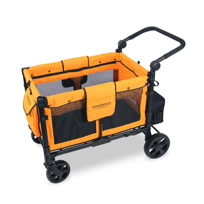 WonderFold W4 Elite Quad Stroller Wagon - Empty - Sunset Orange