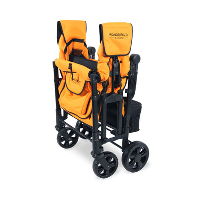 WonderFold W4 Elite Quad Stroller Wagon - Folded - Sunset Orange