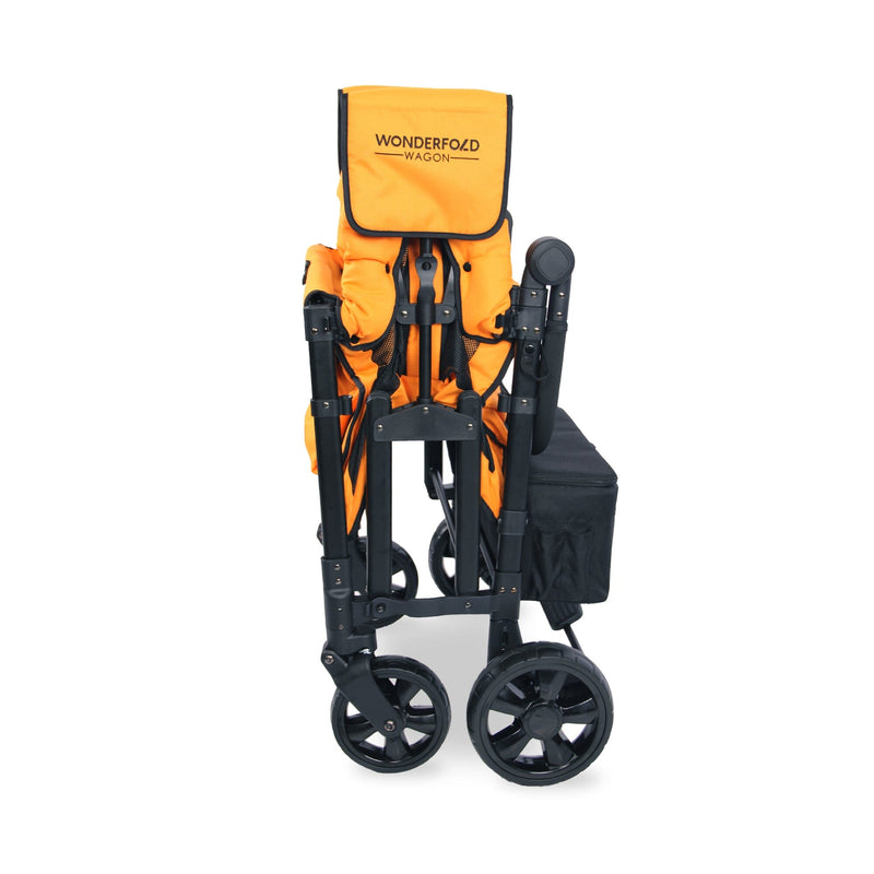 WonderFold W4 Elite Quad Stroller Wagon - Folded - Sunset Orange