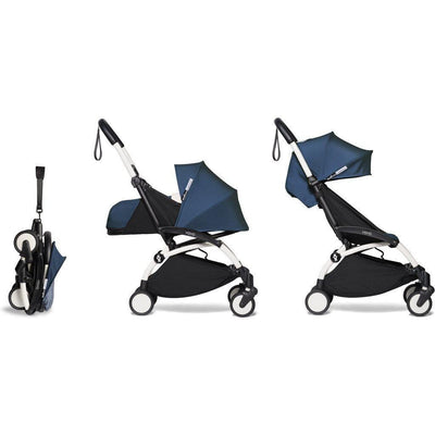 Babyzen YOYO2 Complete Bundle: Stroller Frame, 0+ Newborn Pack and 6+ Color Pack - White / Air France Blue