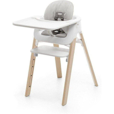 Stokke Steps High Chair - Complete Bundle - Natural Legs / White Seat and Tray / Grey Cushion