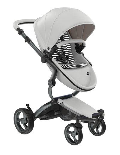 Mima Xari 4G Complete Stroller with Car Seat Adapters - Graphite Grey Chassis / Snow White Seat / Black & White Fabric
