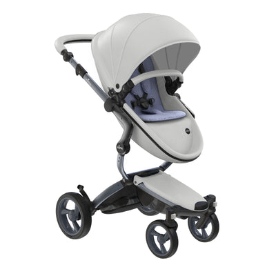 Mima Xari 4G Complete Stroller with Car Seat Adapters - Graphite Grey Chassis / Snow White Seat / Pixel Blue Fabric