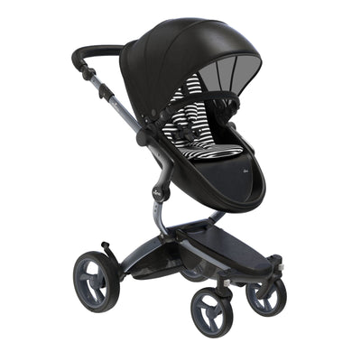 Mima Xari 4G Complete Stroller with Car Seat Adapters - Graphite Grey Chassis / Black Seat / Black & White Fabric