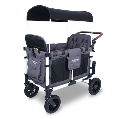 WonderFold W4 Luxe Quad Stroller Wagon - Charcoal Gray with White Frame