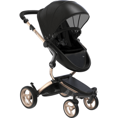 Mima Xari 4G Complete Stroller with Car Seat Adapters - Champagne Chassis / Black Seat / Black Fabric