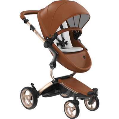 Mima Xari 4G Complete Stroller with Car Seat Adapters - Champagne Chassis / Camel Seat / Sandy Beige Fabric