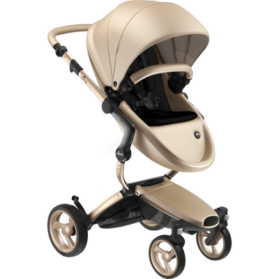 Mima Xari 4G Complete Stroller with Car Seat Adapters - Champagne Chassis / Champagne Seat / Black Fabric