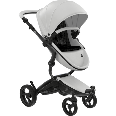 Mima Xari 4G Complete Stroller with Car Seat Adapters - Black Chassis / Snow White Seat / Black Fabric