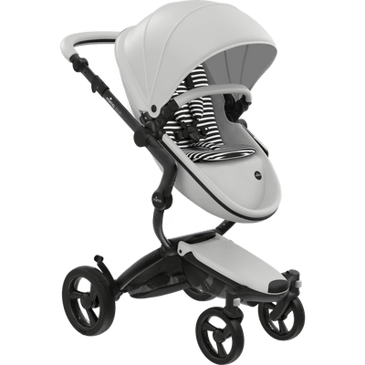 Mima Xari 4G Complete Stroller with Car Seat Adapters - Black Chassis / Snow White Seat / Black & White Fabric