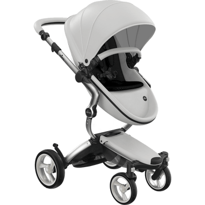 Mima Xari 4G Complete Stroller with Car Seat Adapters - Aluminum Chassis / Snow White Seat / Black Fabric
