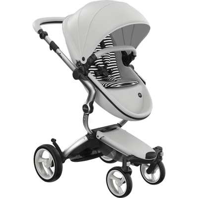 Mima Xari 4G Complete Stroller with Car Seat Adapters - Aluminum Chassis / Snow White Seat / Black & White Fabric
