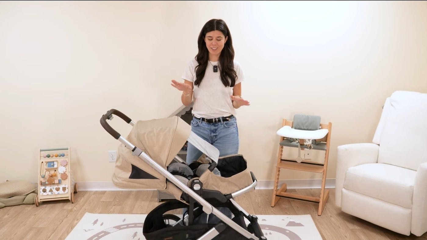 Bri from Strolleria with the UPPAbaby Cruz V3 in Carriage mode