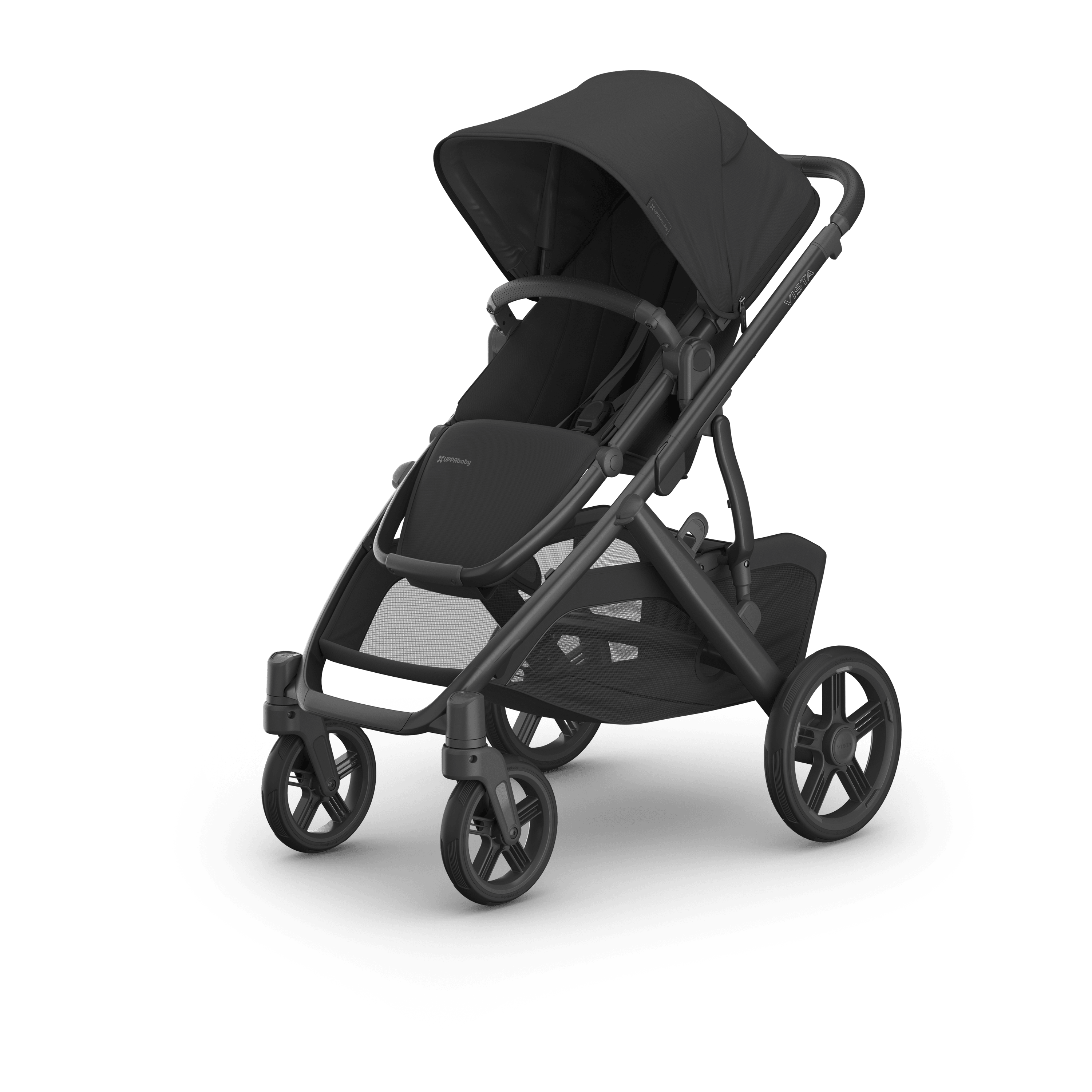 Black UPPAbaby Vista V3 Stroller - 3/4 Angle View | Strolleria