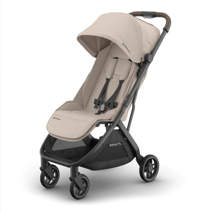 Ada Cream/Tan UPPAbaby Minu V3 Compact Travel Stroller - Three-Quarter Left View | Strolleria