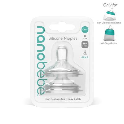 Nanobébé Silicone Baby Bottle Nipples, 2-Pack