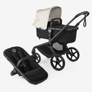 Misty White Bugaboo Fox 5 Renew Stroller with Bassinet and Toddler Seat Shown Separately | Strolleria