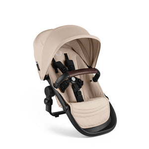 Desert Taupe Bugaboo Kangaroo Sibling Seat with Brown Bumper Bar - Angled View | Strolleria