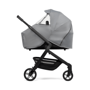 Grey Joolz Hub2 Raincover on Bassinet Cot with Transparent Window - Side View | Strolleria
