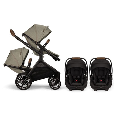 Nuna DEMI Next with Rider Board and PIPA Aire RX Twin Travel System - Hazelwood / Caviar