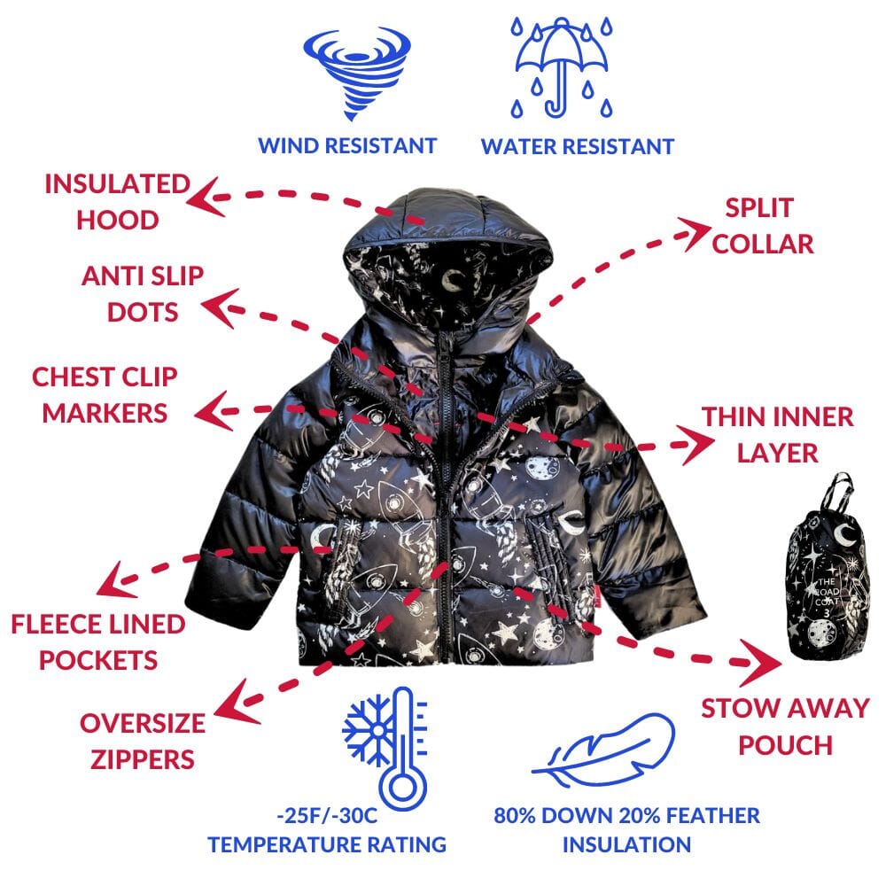 Onekid Car Seat Coat | The Road Coat Down - Rocketship Print- Strolleria