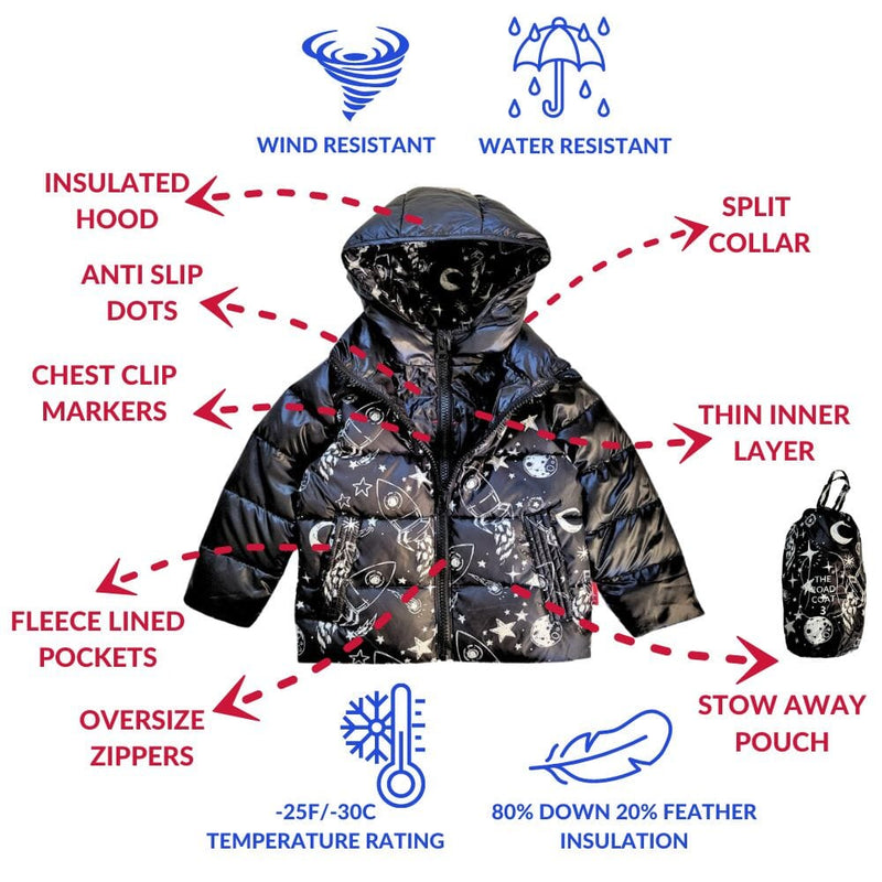 Onekid Car Seat Coat | The Road Coat Down - Rocketship Print