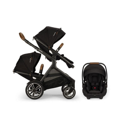 Nuna DEMI Next with Rider Board Double Stroller and PIPA Aire RX Travel System - Caviar / Caviar