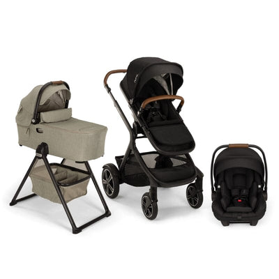 Nuna DEMI Next with Rider Board , Bassinet + Stand and PIPA aire RX Travel System - Hazelwood / Caviar / Caviar