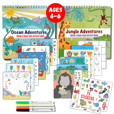 UnbuckleMe® Small 7" Dry Erase Activity Book (incl. 2 Washable Markers & Reusable Stickers)
