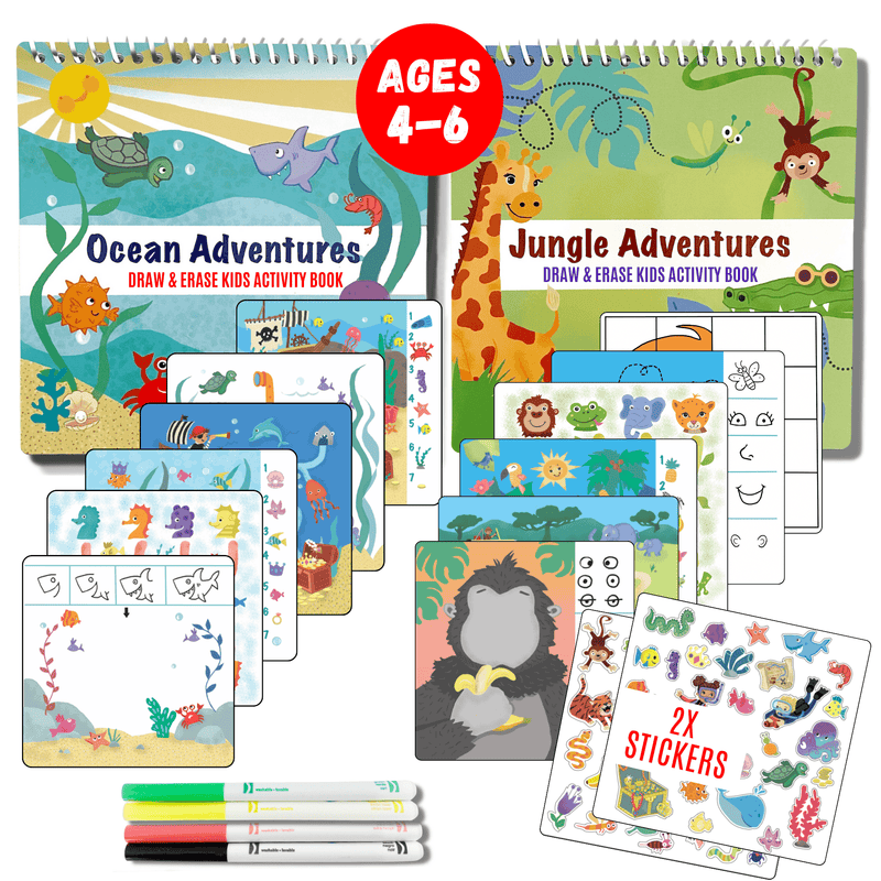 UnbuckleMe® Small 7" Dry Erase Activity Book (incl. 2 Washable Markers & Reusable Stickers)