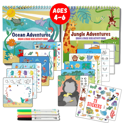 UnbuckleMe® Small 7" Dry Erase Activity Book (incl. 2 Washable Markers & Reusable Stickers)