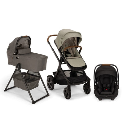Nuna DEMI Next with Rider Board , Bassinet + Stand and PIPA aire RX Travel System - Granite / Hazelwood / Caviar