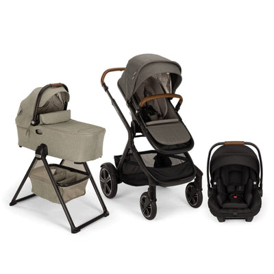 Nuna DEMI Next with Rider Board , Bassinet + Stand and PIPA aire RX Travel System - Hazelwood / Granite / Caviar