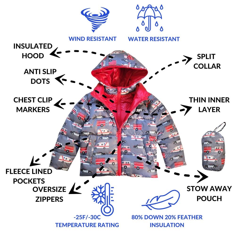 Onekid Car Seat Coat | The Road Coat Down - Rescue Print- Strolleria