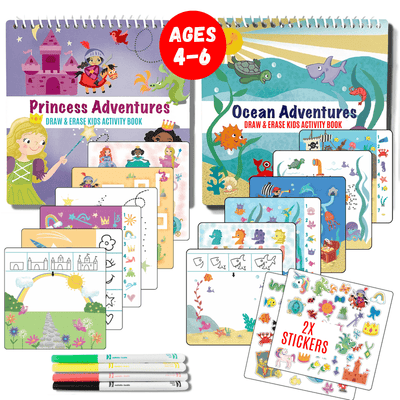 UnbuckleMe® Small 7" Dry Erase Activity Book (incl. 2 Washable Markers & Reusable Stickers)