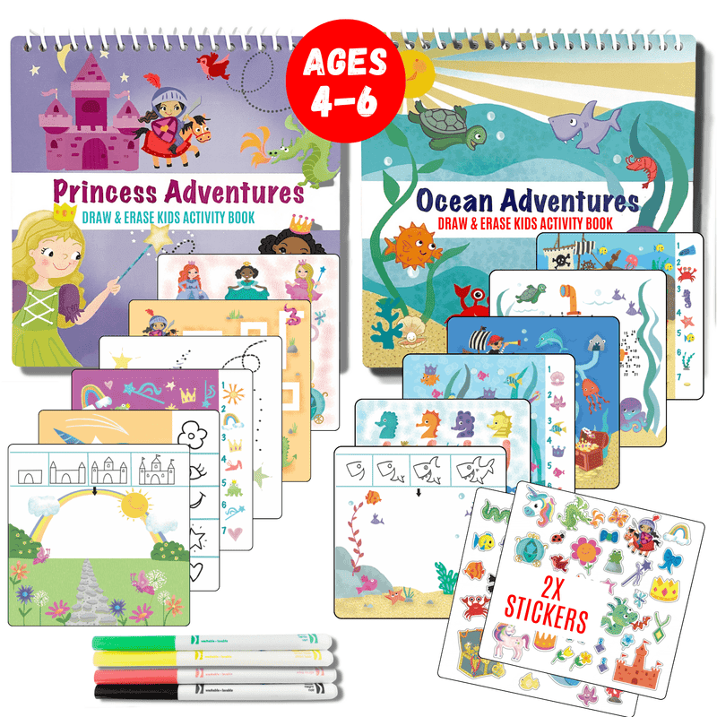 UnbuckleMe® Small 7" Dry Erase Activity Book (incl. 2 Washable Markers & Reusable Stickers)