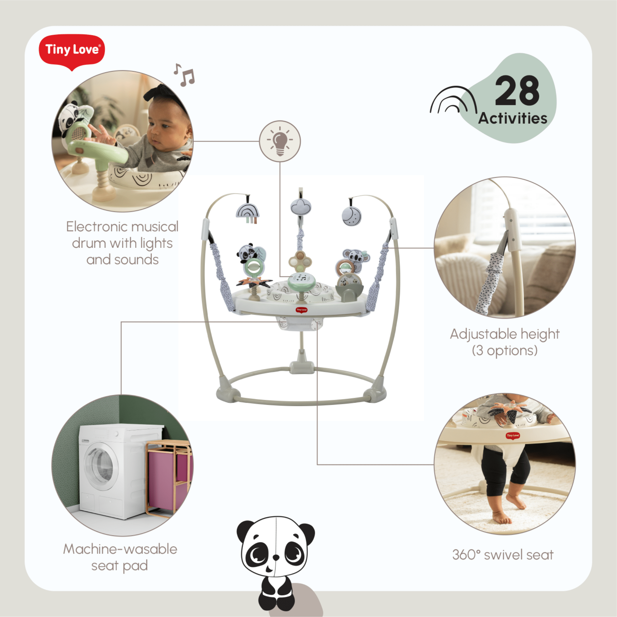 Tiny Love Black & White 4-in-1 Jump & Play Stationary Activity Center- Strolleria
