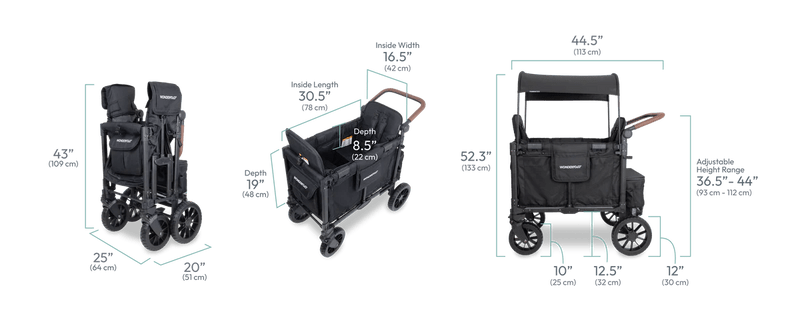 Wonderfold W2 Luxe Pro Double Seater Stroller Wagon - Black